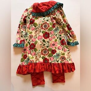 Jelly The Pug Red and Orange Floral Dress with leggings, 2T